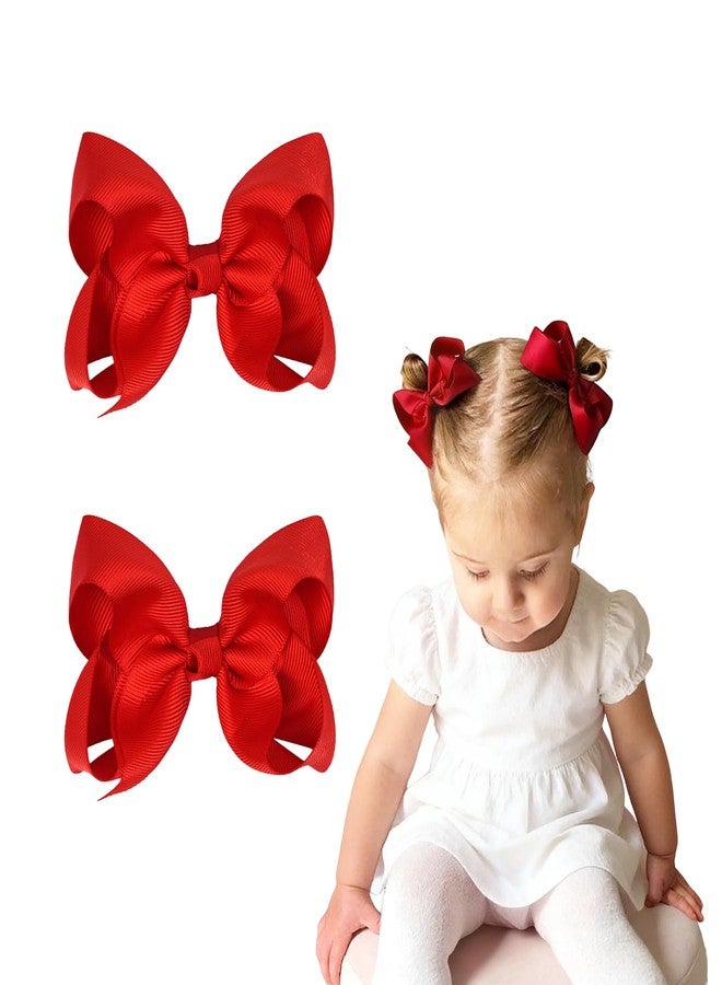Ayesha Red Hair Bows 4.5 Inch Grosgrain Red Valentines Birthday Hair Bow for Little Girls Toddlers Hair Accessories- Set of 2 - Image 1